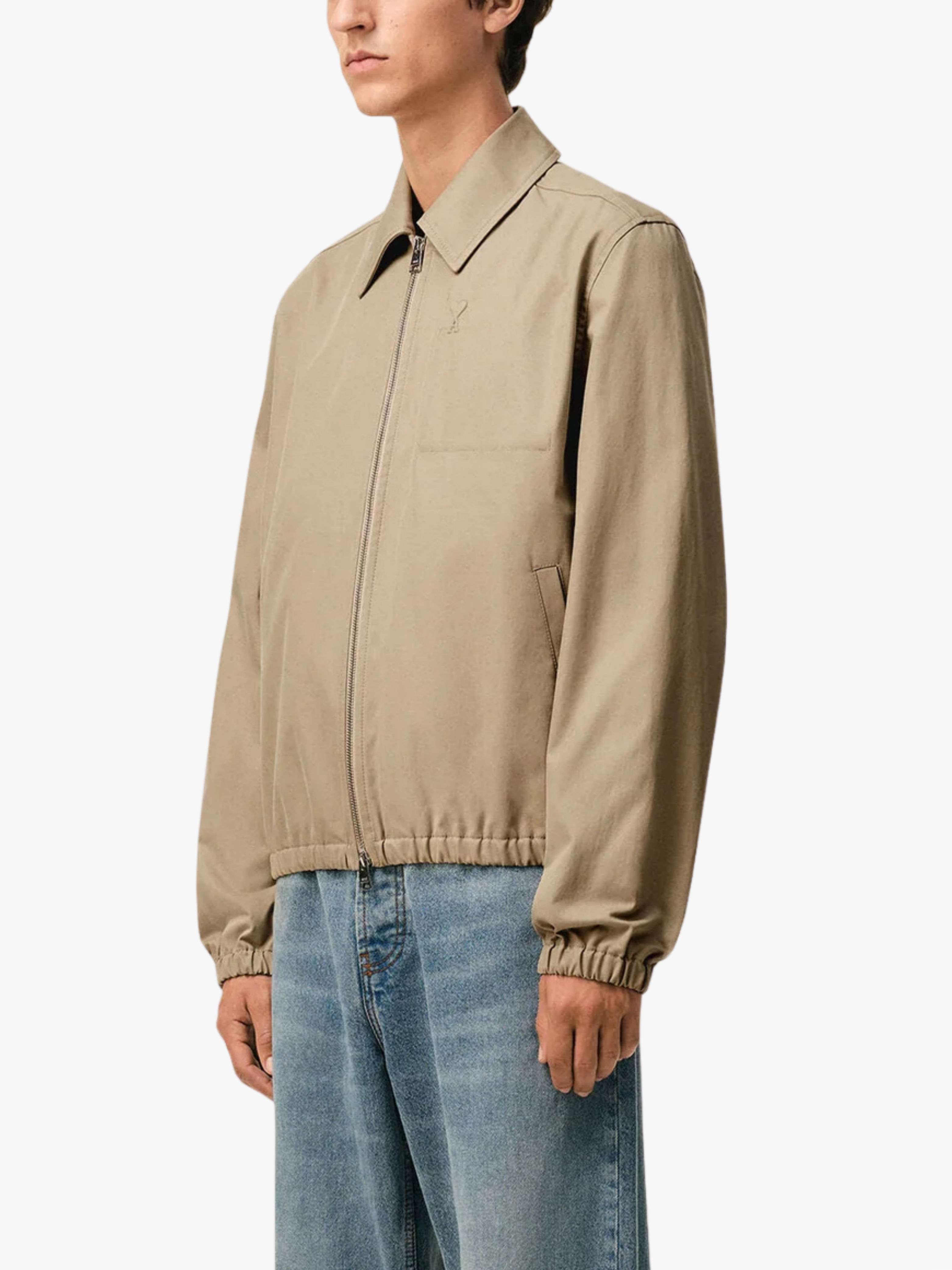 Ami Paris Beige Cotton Ami de Coeur Zipped Jacket Herren