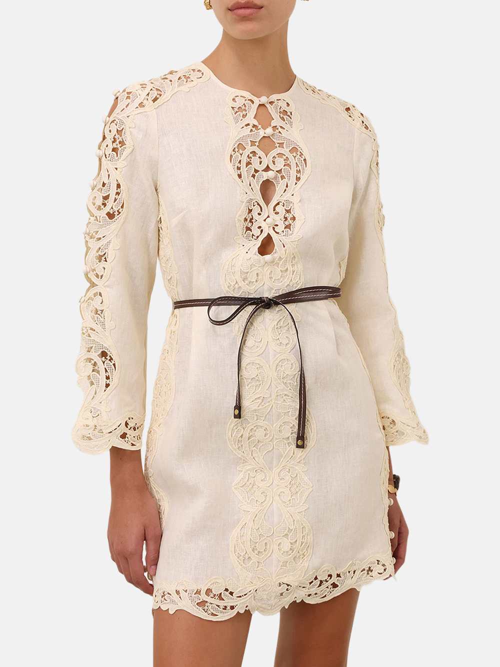ZIMMERMANN Awaken bestickte Tunika mit Gürtel Cremefarben Damen