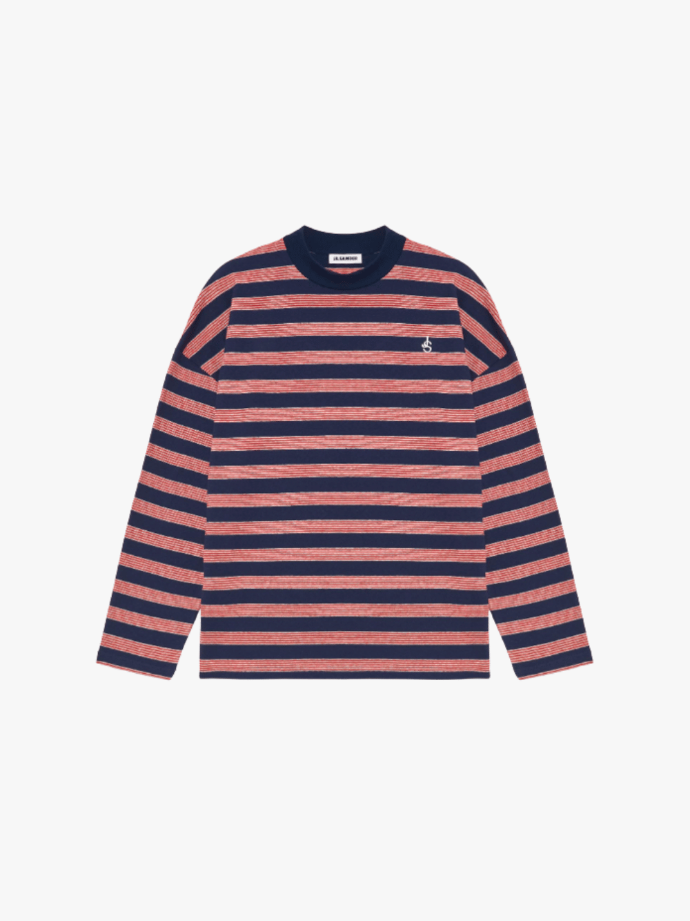 Jil Sander Long Sleeve T-Shirt Monogram Stick Logo Navy Rot Herren