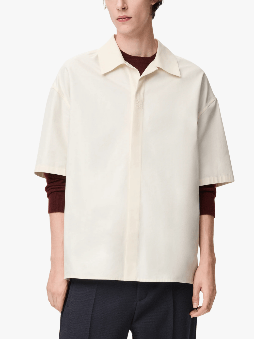 Loewe Men's White Cotton Short-Sleeved Shirt
