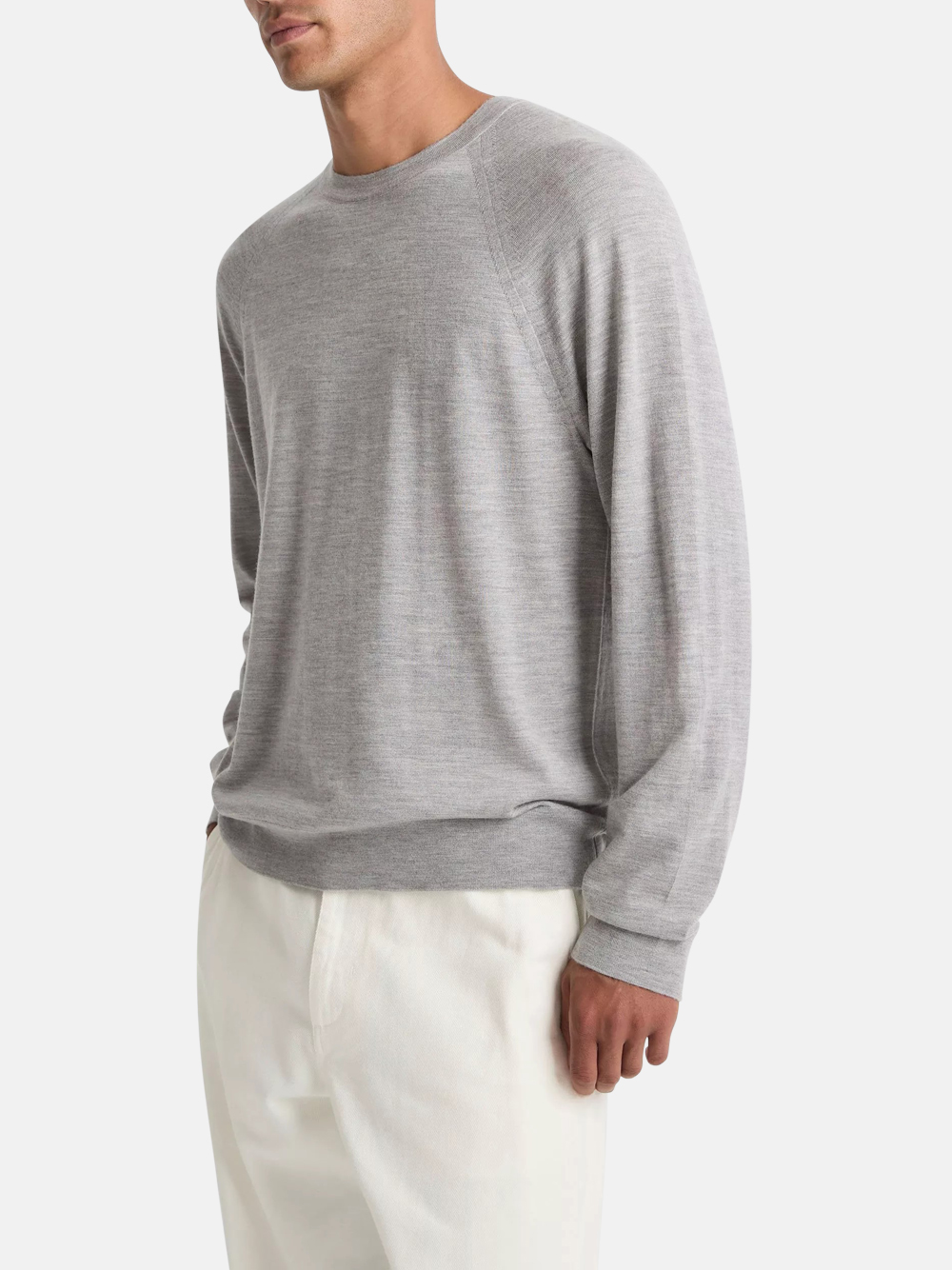Vince Featherweight Wool-Cashmere Crew Neck Sweater Heather Grey Herren