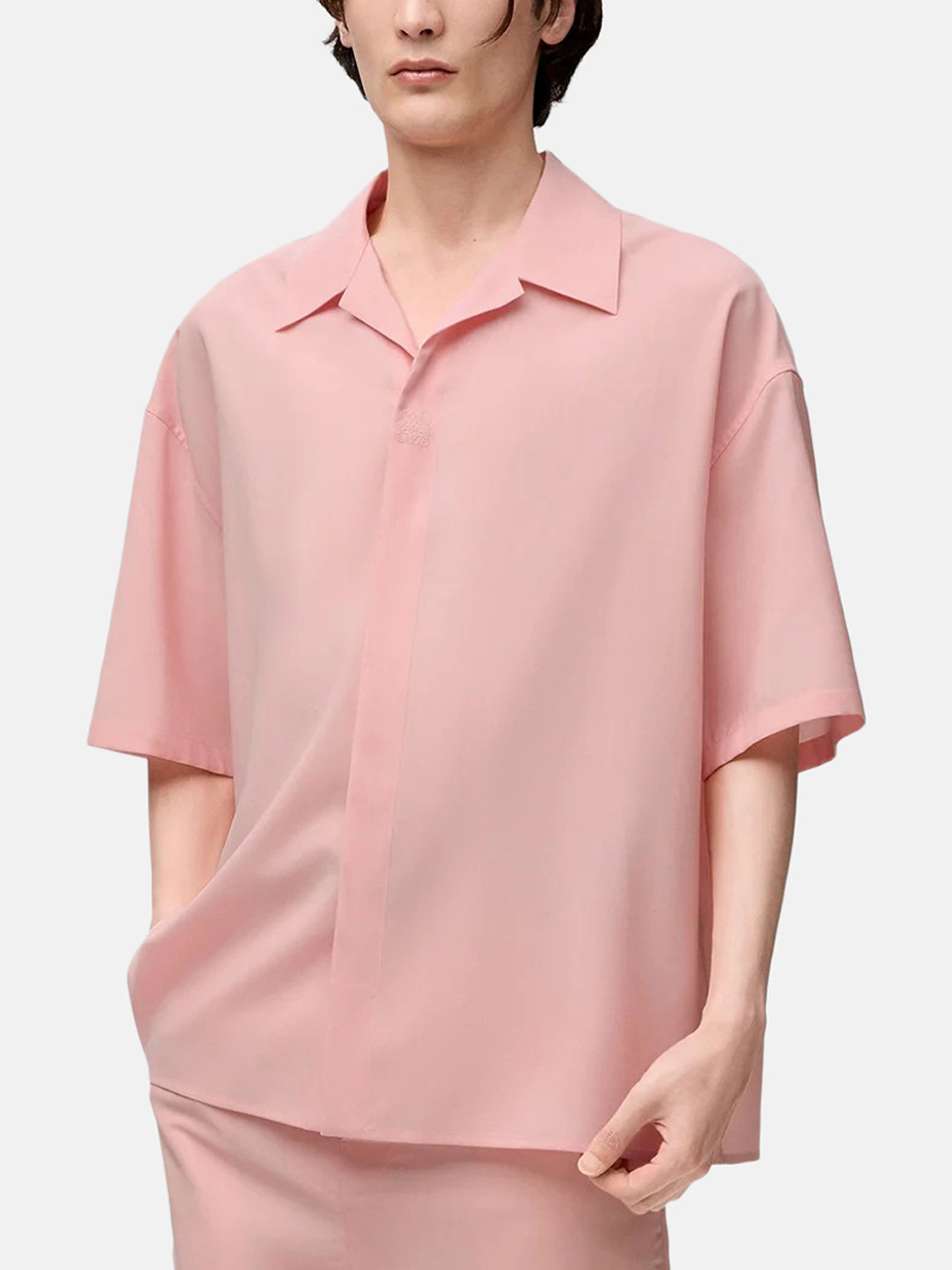Loewe Kurzärmeliges Hemd aus Wolle Rosa Herren