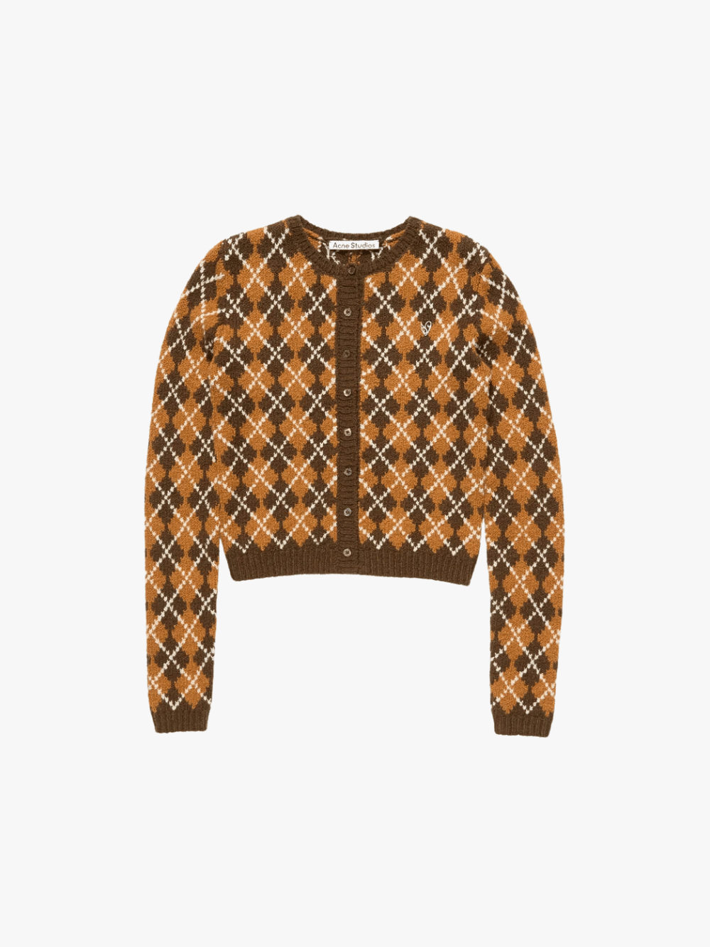 Acne Studios Bouclé Knit Cardigan with Diamond Pattern Brown/Orange Women