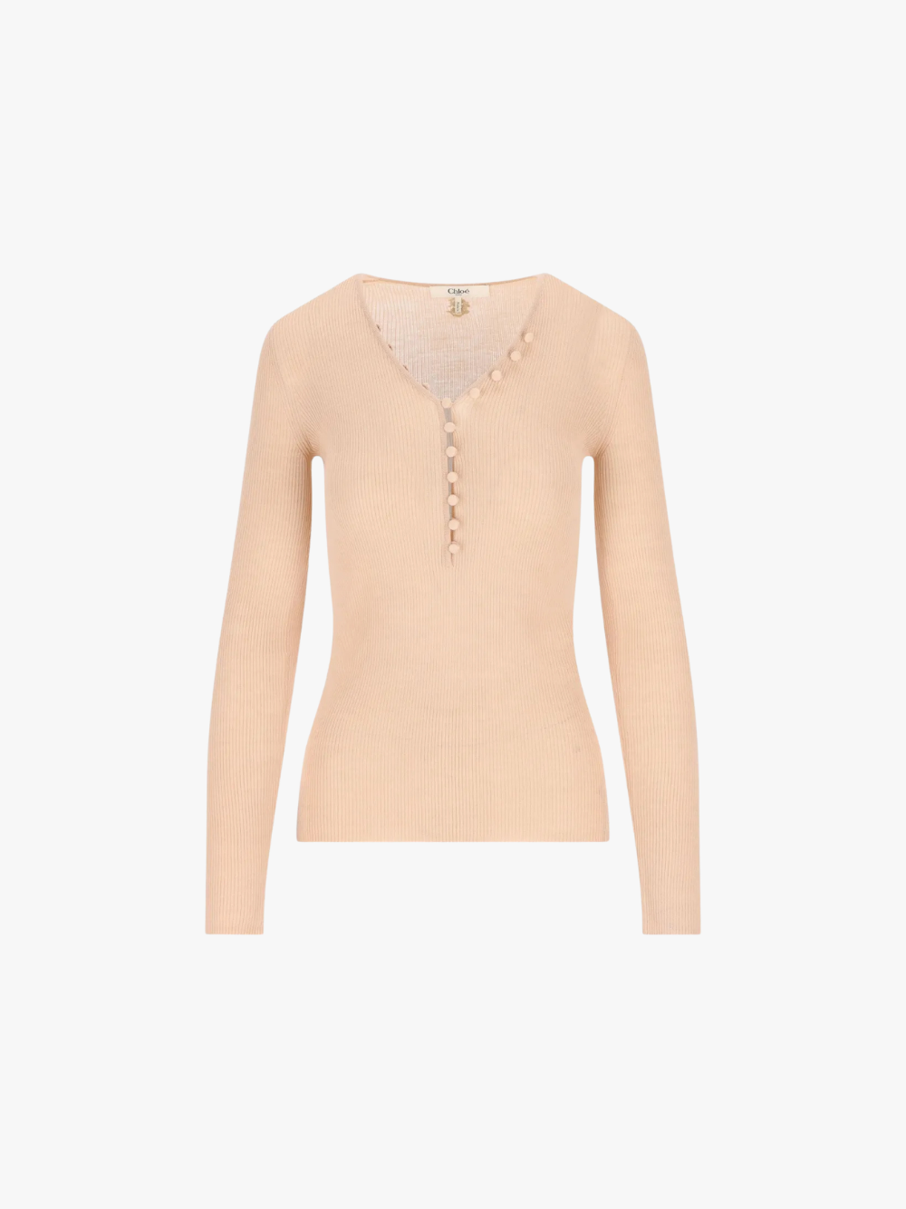 Chloé Geripptes Henley T-Shirt mit Knöpfen Rosa Damen
