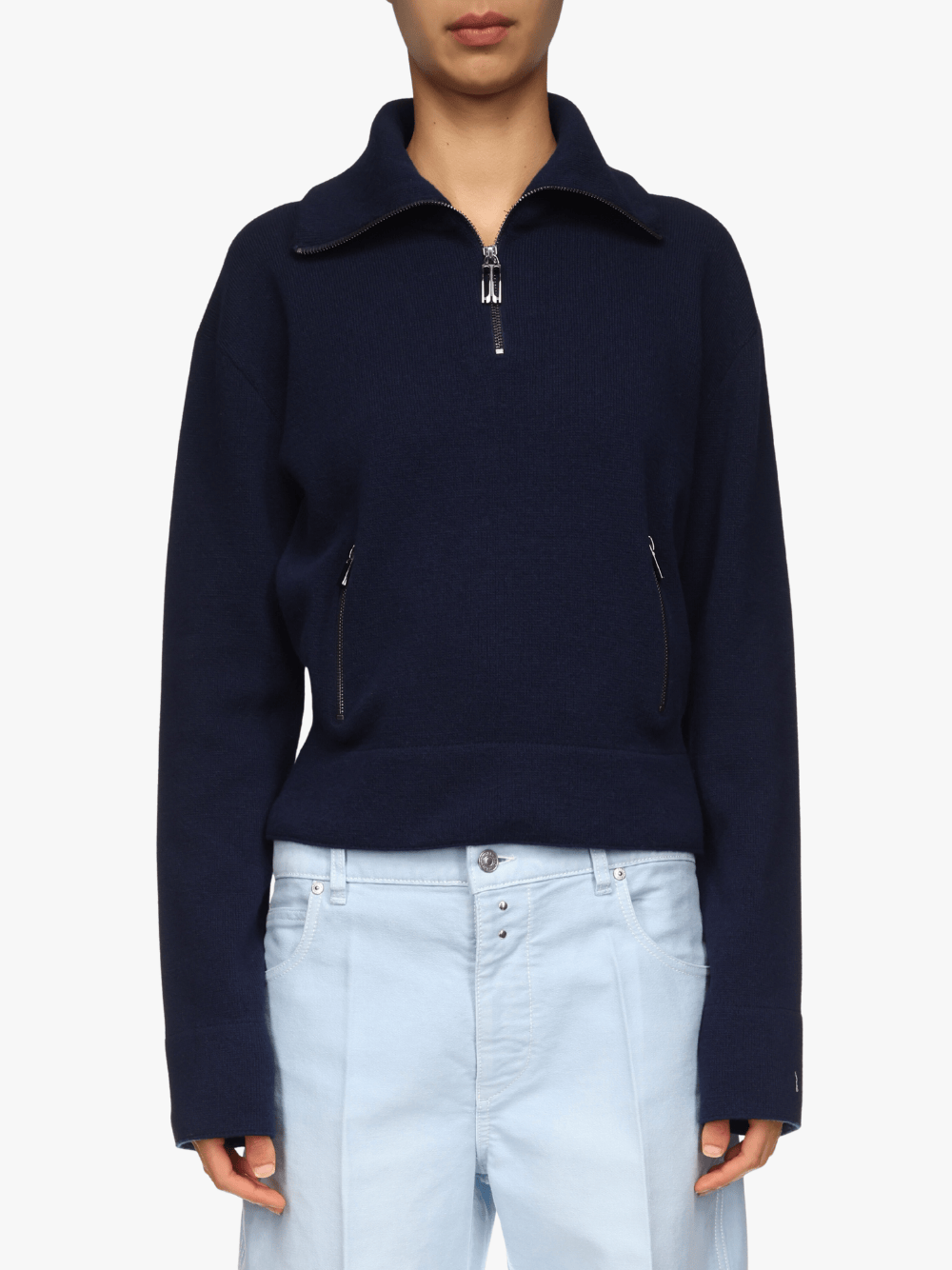 Victoria Beckham Half Zip Milano Jumper Navy Strickpullover Damen