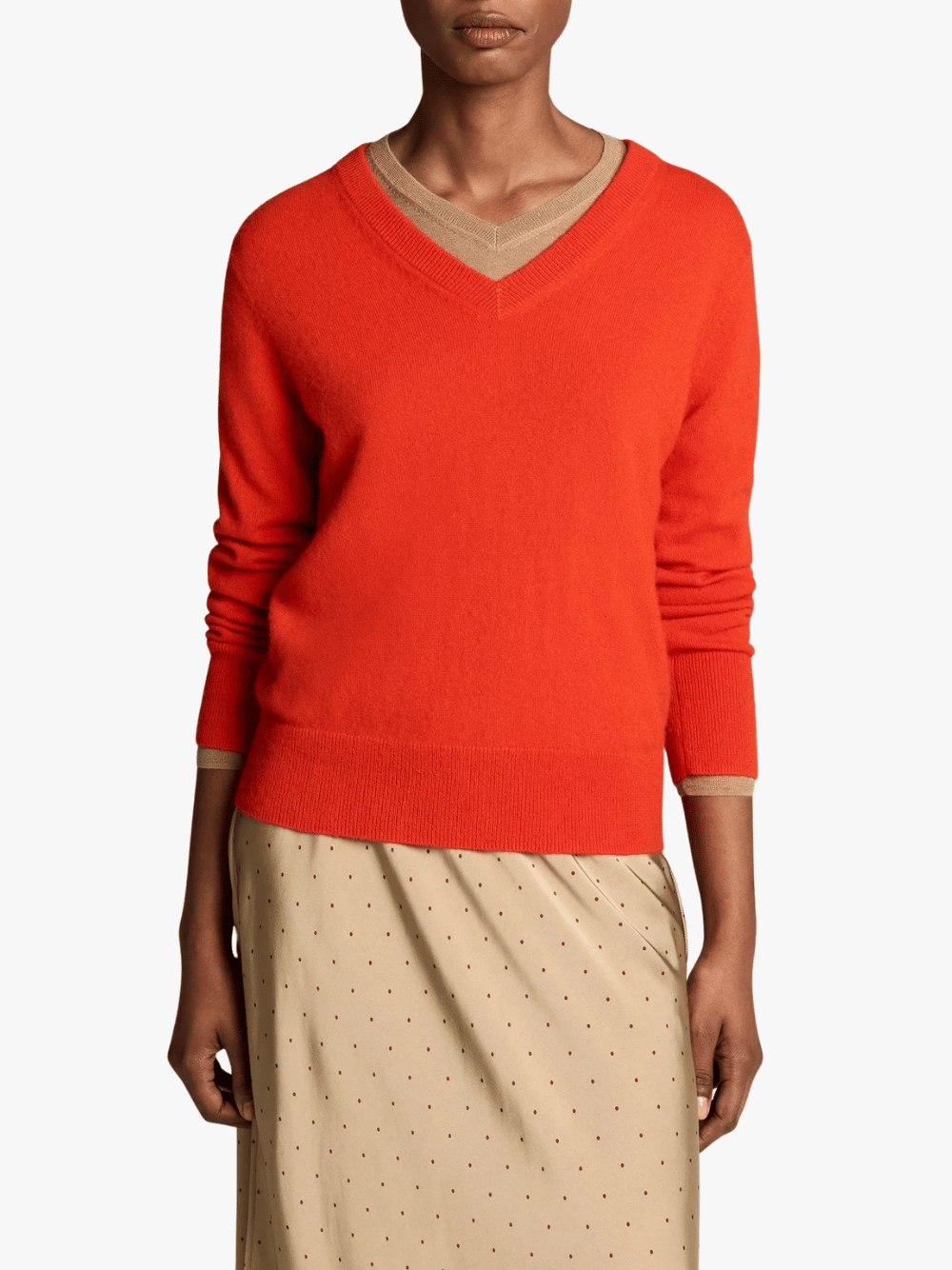 Vince Cashmere Casual V-Neck Sweater Crimson Orange Women