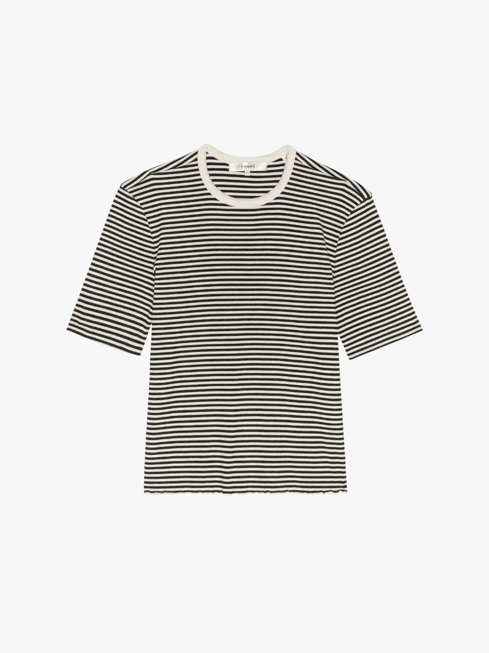 Frame The Fine Rib Crew T-Shirt Creme Multi Damen