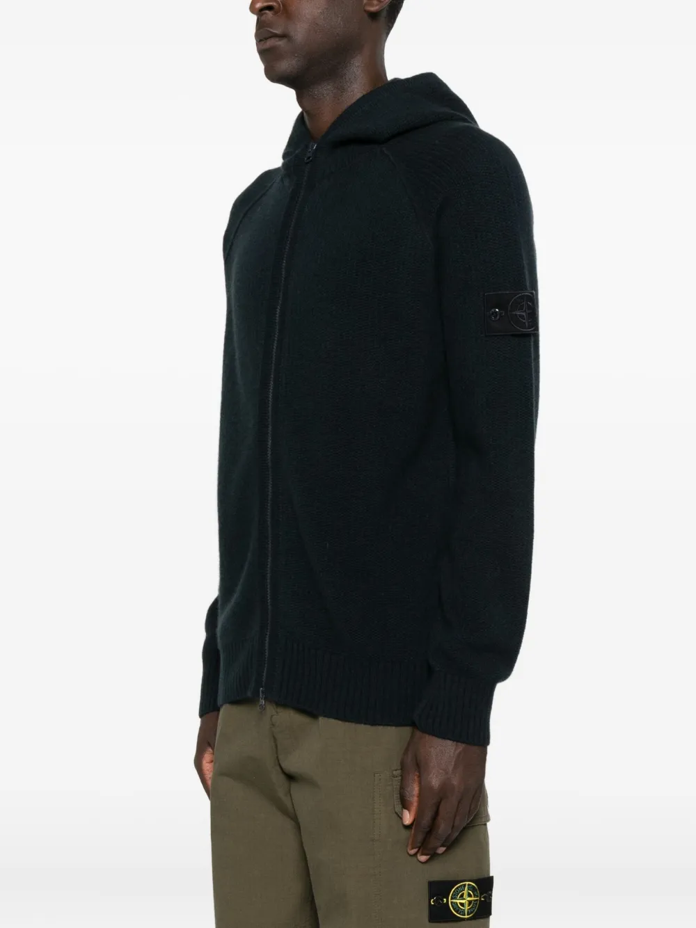 Stone Island Hooded Jacket with Zipper Black Men's