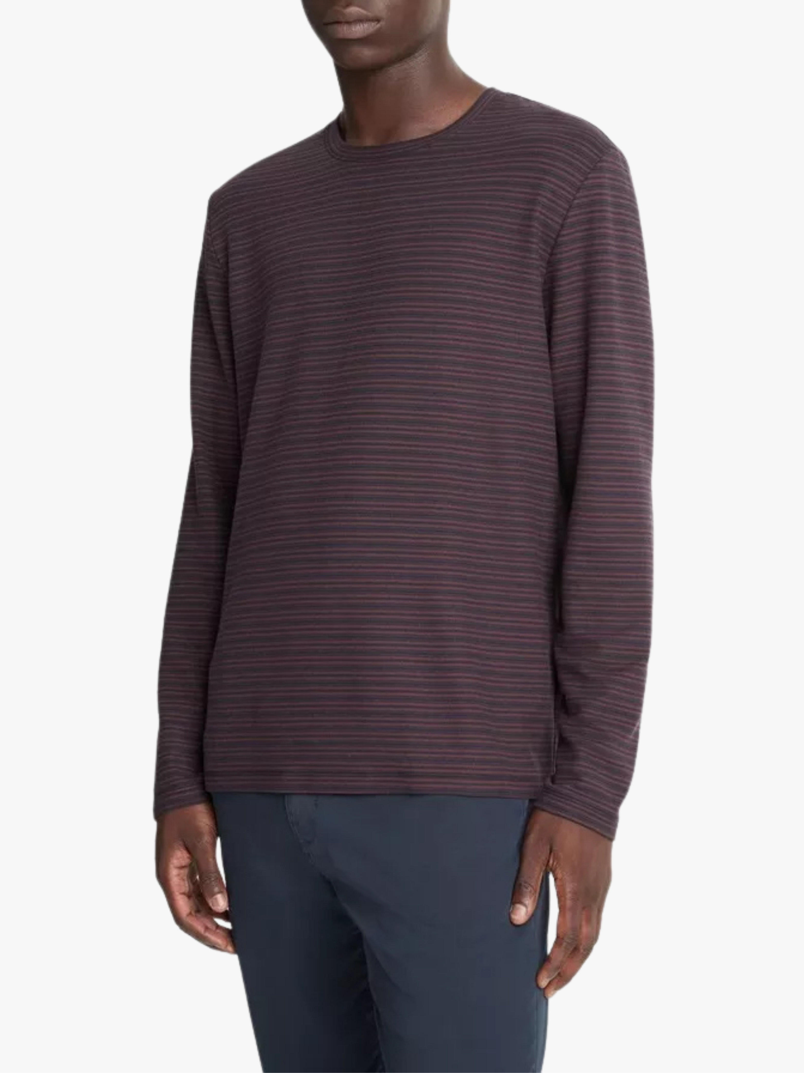 Vince Striped Pima Cotton Piqué Long Sleeve T-Shirt Bordeaux Herren