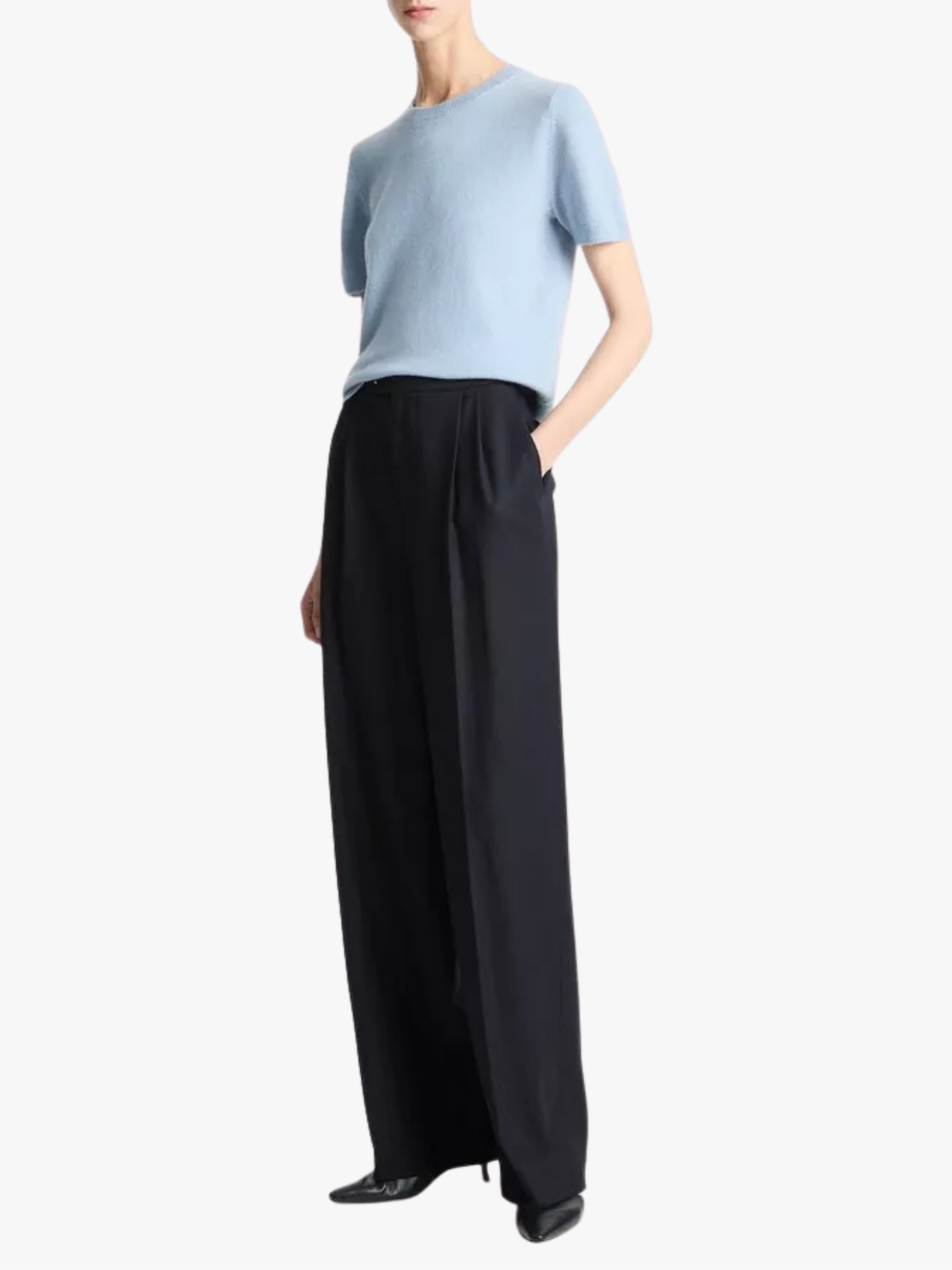 Vince Italian Wool-Blend Pleated Wide-Leg Trousers Coastal Blue Navy Women Vince Italian Wool-Blend Pleated Wide-Leg Trousers Coastal Blue Navy Women