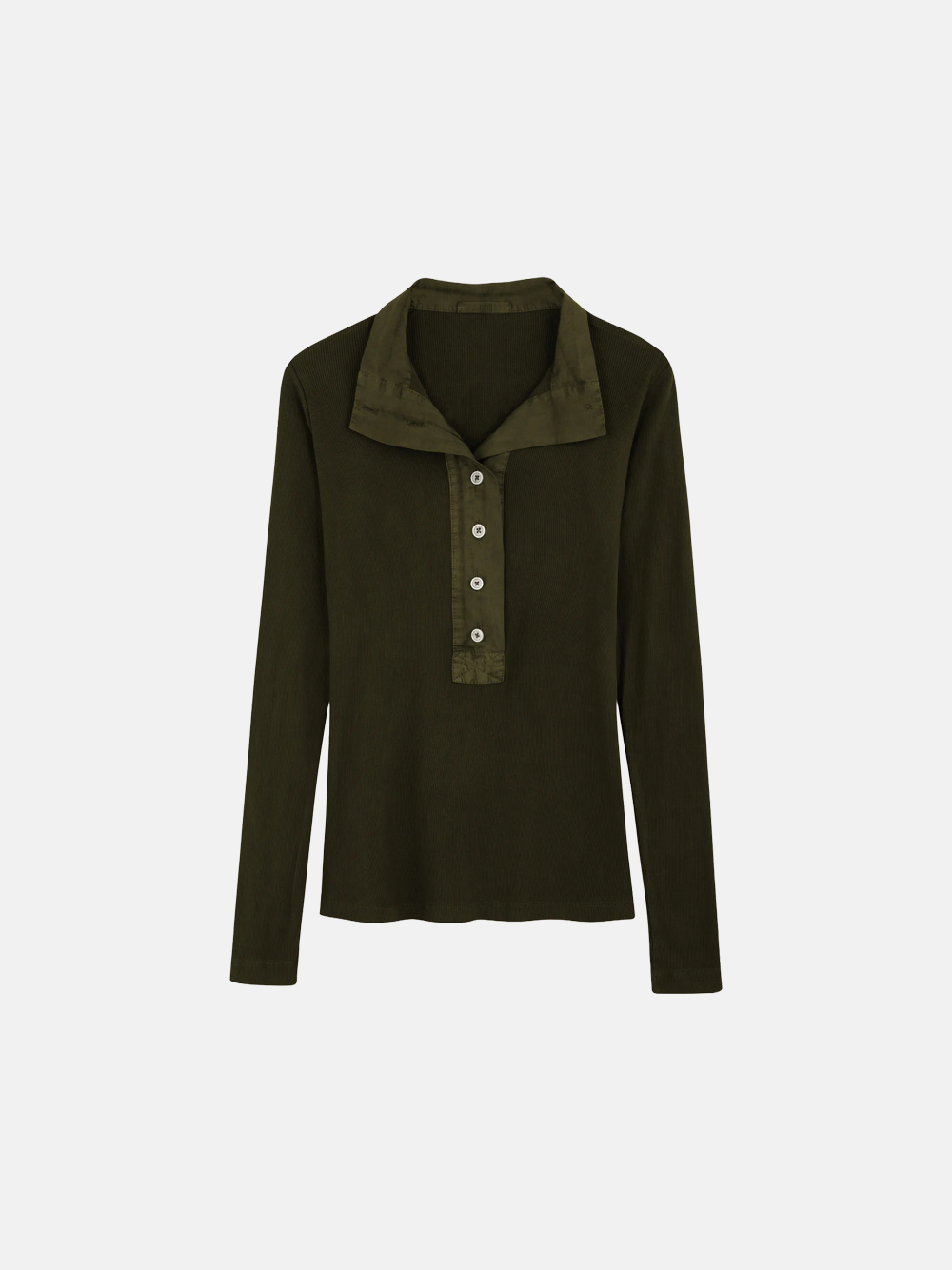 All Three Junia Long Sleeve Henley Rib & Poplin Combo Grau Damen