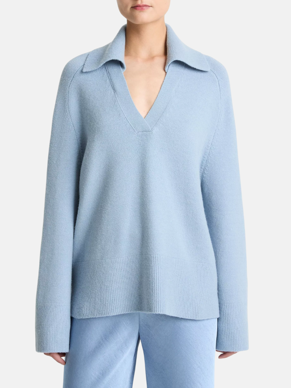 Vince Wool-&-Cashmere Blend Oversized Polo Sweater Hellblau Damen