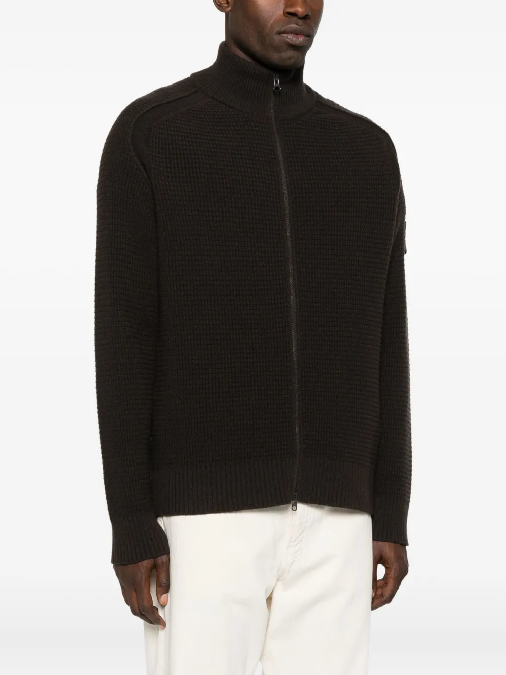 Stone Island Men's Brown Zip-Up Cardigan