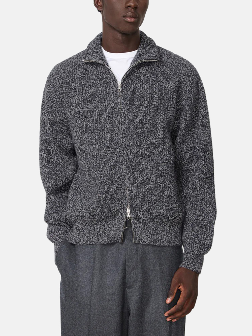 Officine Générale Finley Sweater Merinowolle Schwarz Grau Ecru