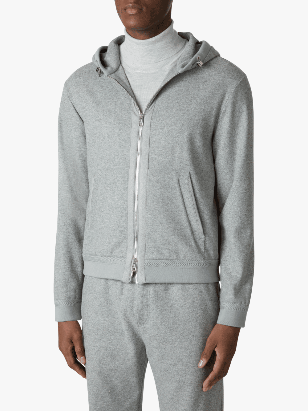 Brett Johnson Wool and Cashmere Full Zip Hoodie Light Grey Men's