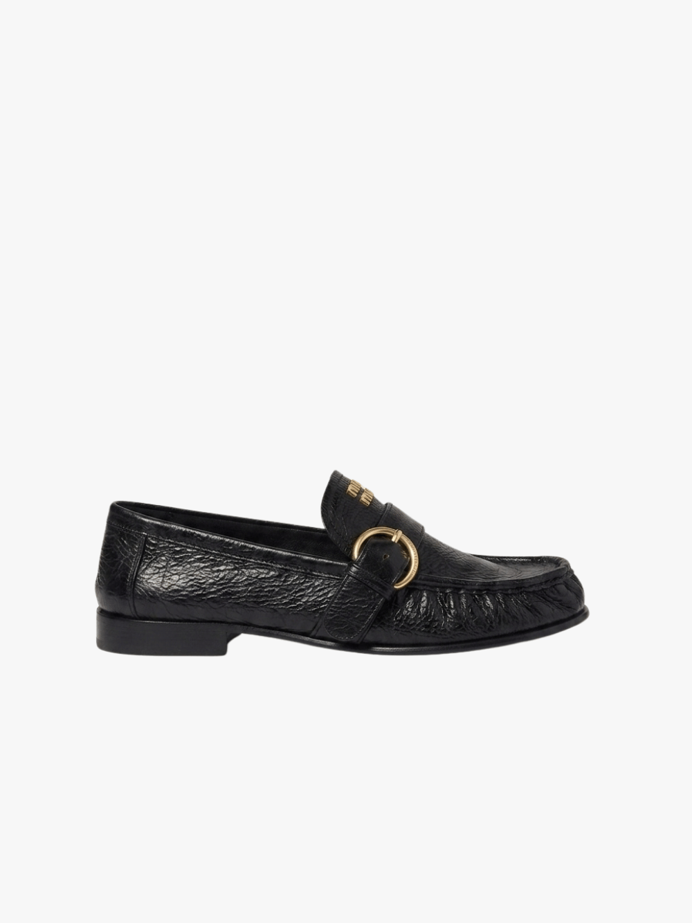 Miu Miu Leather Loafers with Metal Buckle Black Women's