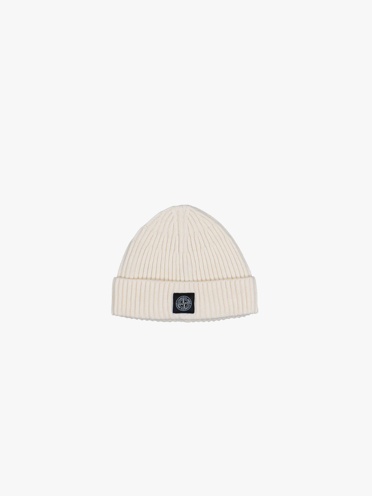 Stone Island Ribbed beanie with logo patch Ivory Men