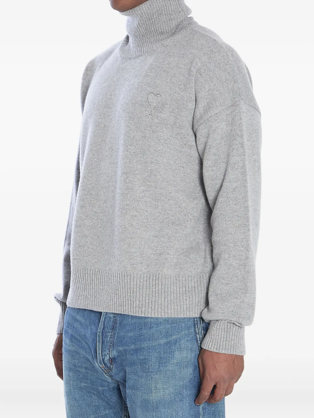 AMI Paris Ribbed Turtleneck Sweater Gray Men