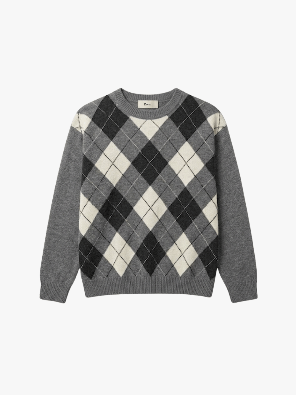 Dunst Argyle Crew Neck Sweater Grey Men