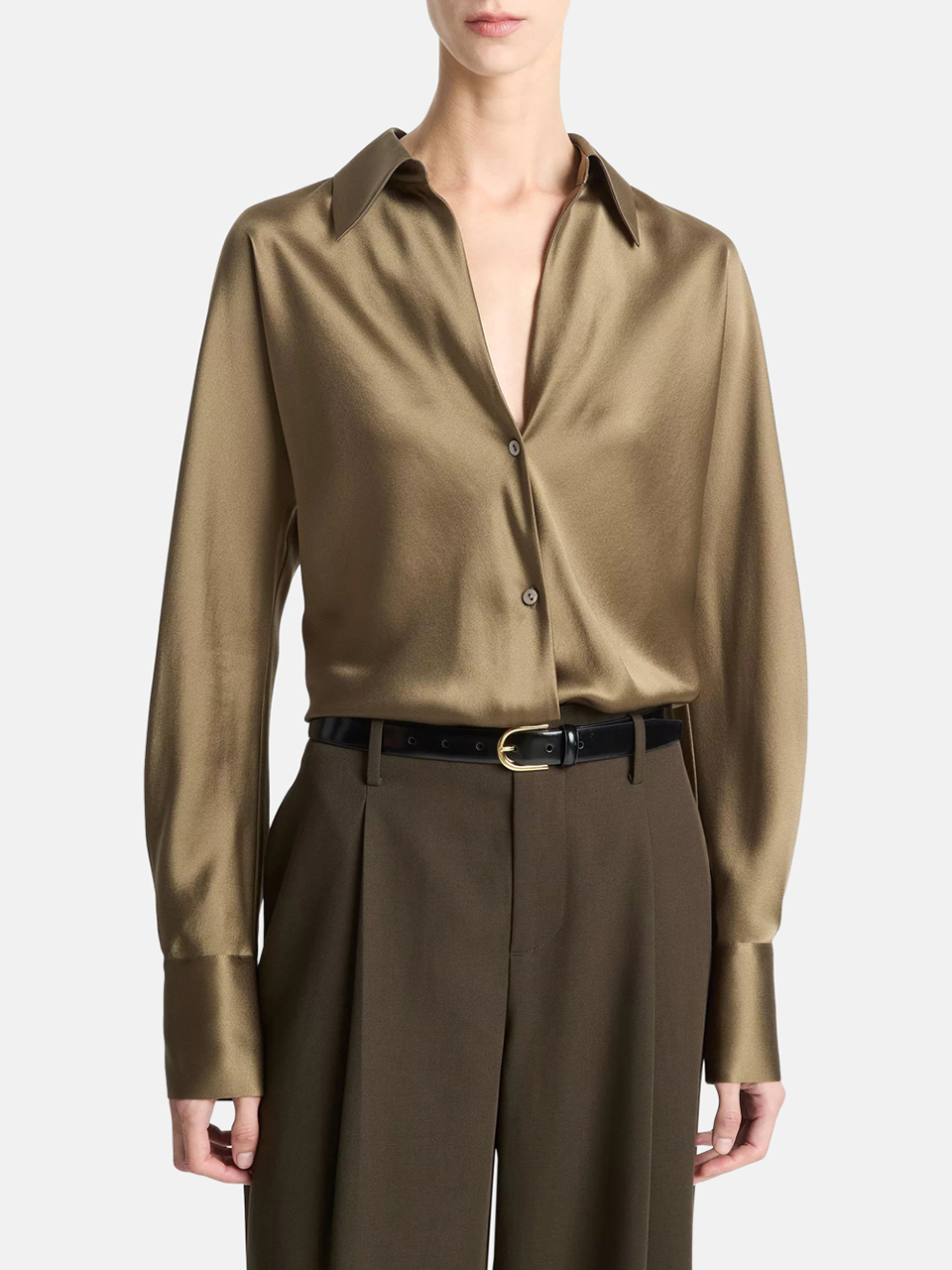 Vince Seidenbluse mit schrägem Schnitt und langen Ärmeln Braun Damen